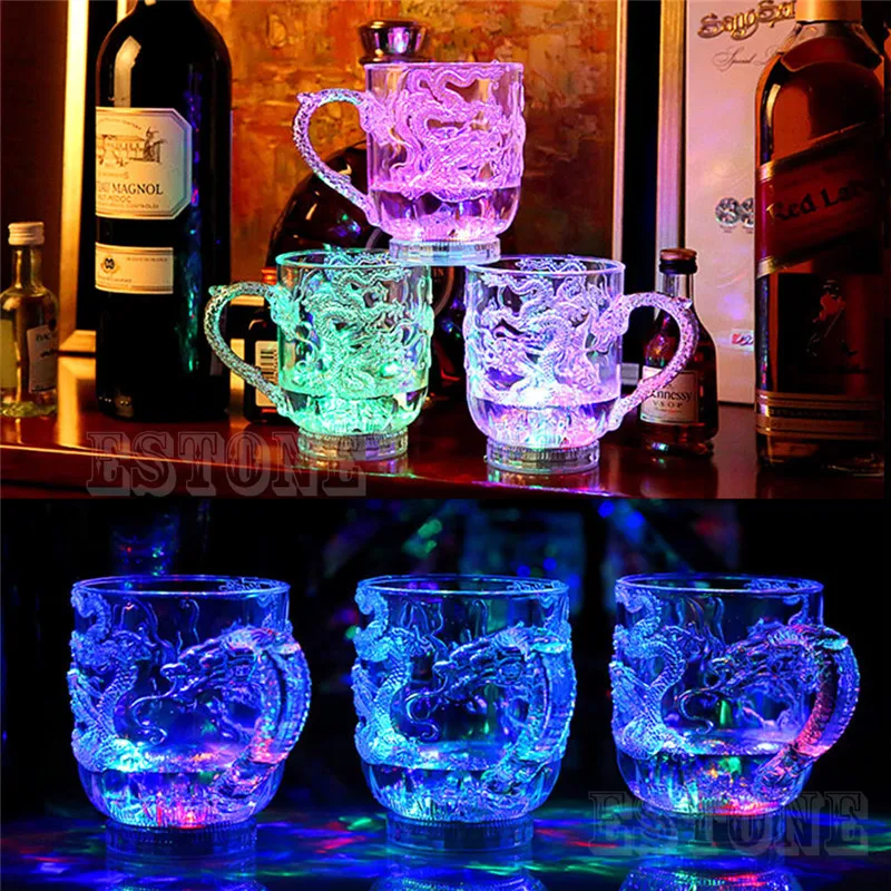 NoEnName_Null Glasses Beer Cup Dragon LED Inductive Rainbow Color Flashing Light Glow Mugs For Party