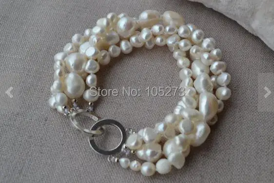 

New Arriver Pearl Bracelet White Color Baroque 4 Rows Genuine Freshwater Pearl Bracelet Wedding Party Jewelry Free Shipping