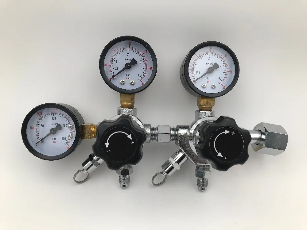 

Dual CO2 Gauge Regulator with 1/4"MFL Checkvalves, Homebrew CO2 Regulator, 0~2000psi, 0~60psi, CGA320