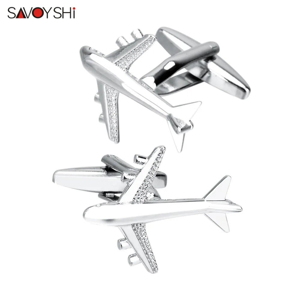 SAVOYSHI Fashion Aircraft Cufflinks For Mens Gift High Quality Silver Color Metal Cuff Buttons Jewelry Drop Shipping