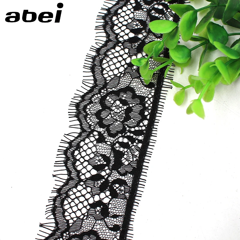 5.8cm 3yards/lot Knitted Flower Lace Ribbon Trims Black Eyelash Lace Fabric for Garments Wedding Party Dress Edge Wrapping Tape