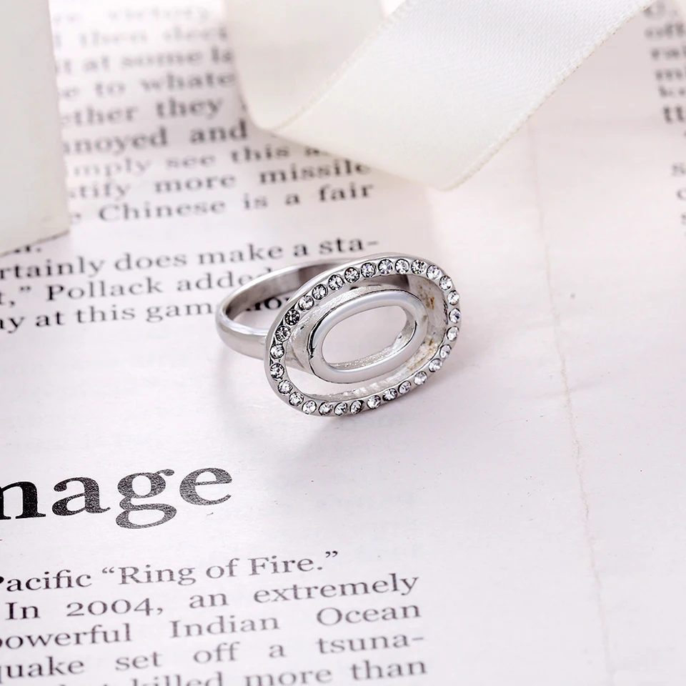 BORASI Top Quality Double Oval Inner Oval Rings For Women Trendy Crystal Rings Stainless Steel Women Fashion Brand Jewelry