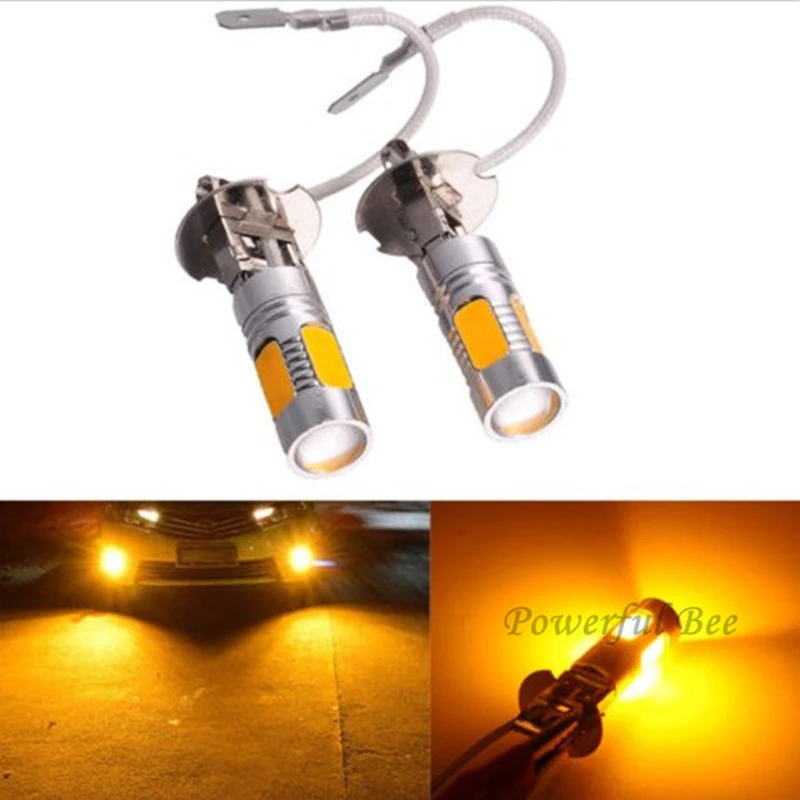 2 x Double modes keep lighting and flash H3 15W LED 12V car automobile headlight fog lamp white amber yellow ice blue bulb