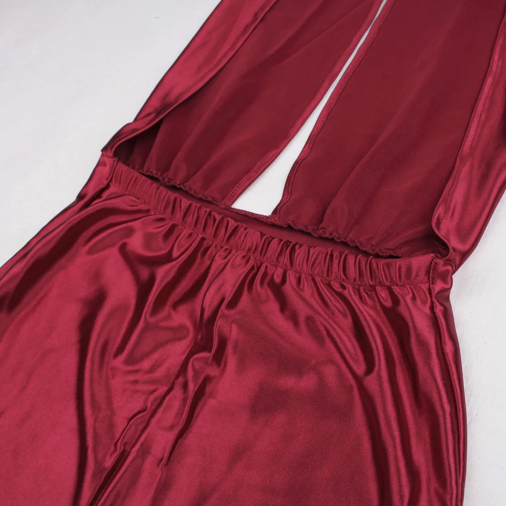 Sexy syrenka Maxi sukienki DIY paski otwórz wróć błyszczący zielony bordowy satynowe Bodycon Backless sukienka na imprezę