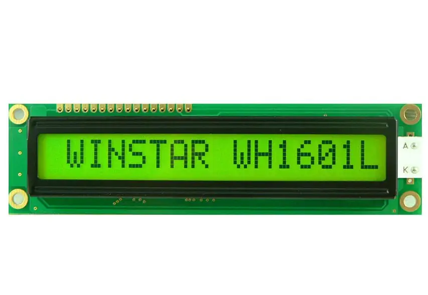 WH1601L is 16 characters with 1 row LCD alphanumeric display module.built in with ST7066 controller IC, screen green backlight