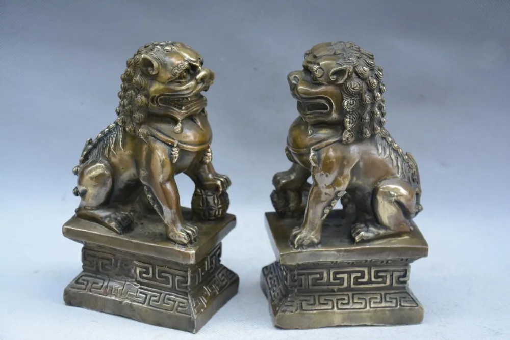 

Rare Old QingDyansty(QianLong) copper Lion statue /sculpture,A pair,FengShui,best collection&adornment,free shipping