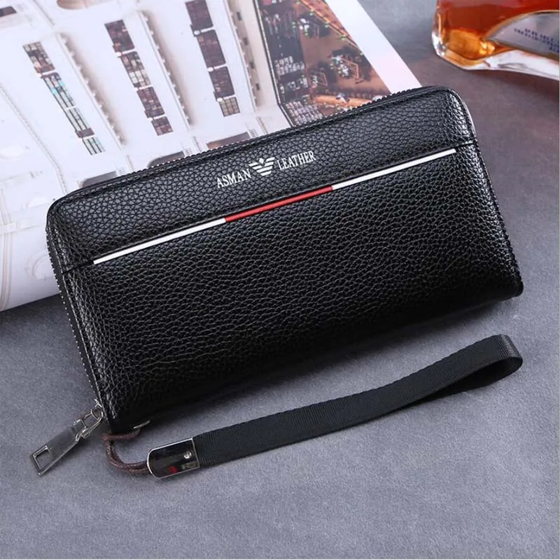 Baru Vintage PU Kulit Dompet Pria Bisnis Hitam Ritsleting Panjang Pria Dompet Koin Pemegang Kartu Saku Dompet Ponsel Dompet Tangan pria