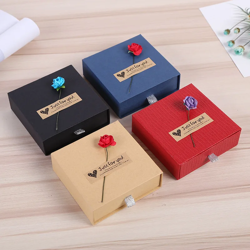 

100Pcs/Lot Creative Drawer Kraft Paper Jewelry Box Ring Jewellery Box Pendant Necklace Packing Paper Box 9cmx9cmx3cm