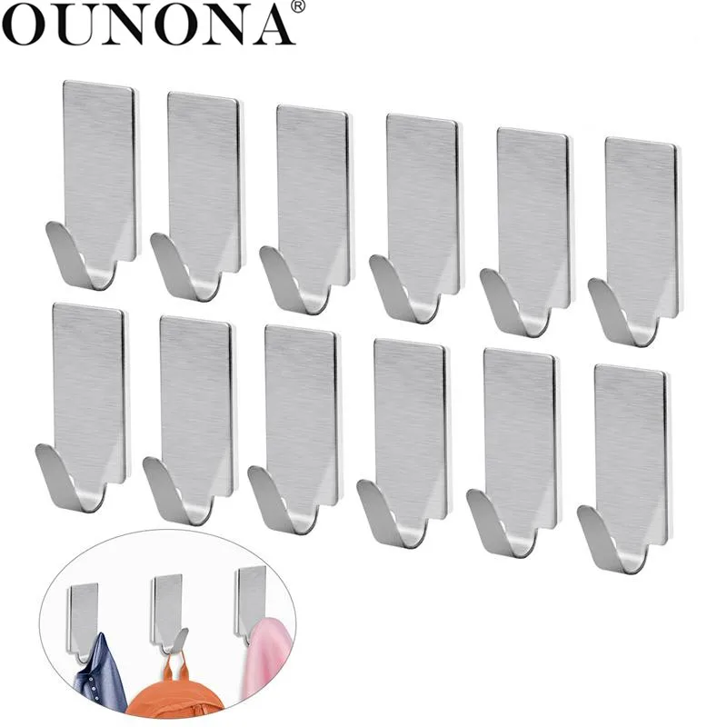 OUNONA 12pcs Wall Hooks Stainless Steel Adhesive Towel Hook Wall Hanging Hanger Key Coat Hat Hooks Door Kitchen Bathroom Hook