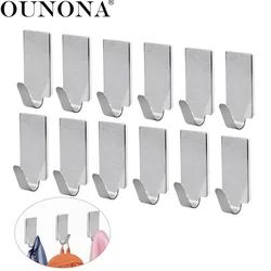 OUNONA 12pcs Wall Hooks Stainless Steel Adhesive Towel Hook Wall Hanging Hanger Key Coat Hat Hooks Door Kitchen Bathroom Hook