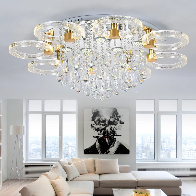 IWHD K9 Crystal Modern Ceiling Light Fixtures Tricolor dimmable Ceiling Lighting Bedroom Living Room Luminaire Plafonnier LED