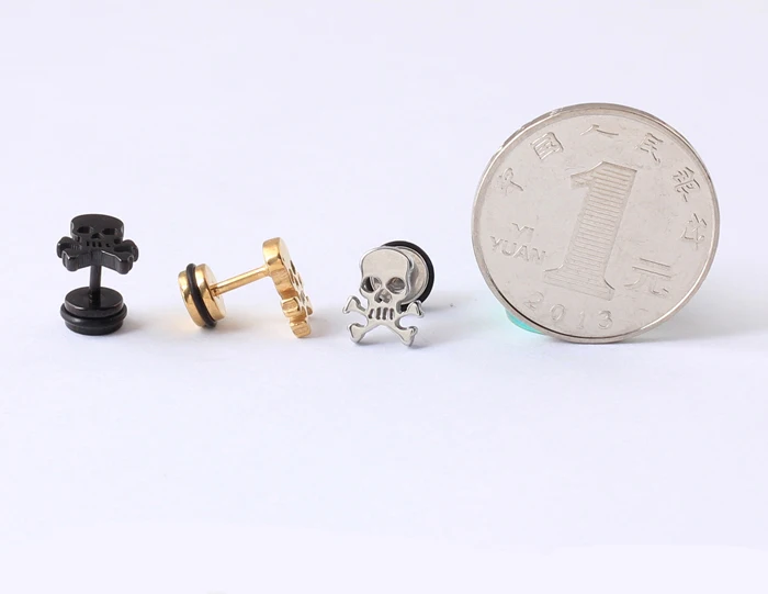 pirate skull earrings ear plugs Titanium Stainless Steel Rock Hiphop style ear men/women pierced Stud Earrings