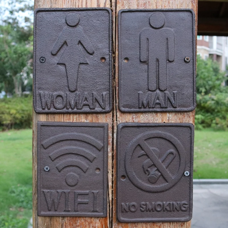 

Vintage Cast Iron Rectangle Women Man WIFI No Smoking Wall Decor Signs Plaques Country Side Accents Handmade Rusic Decor Pieces