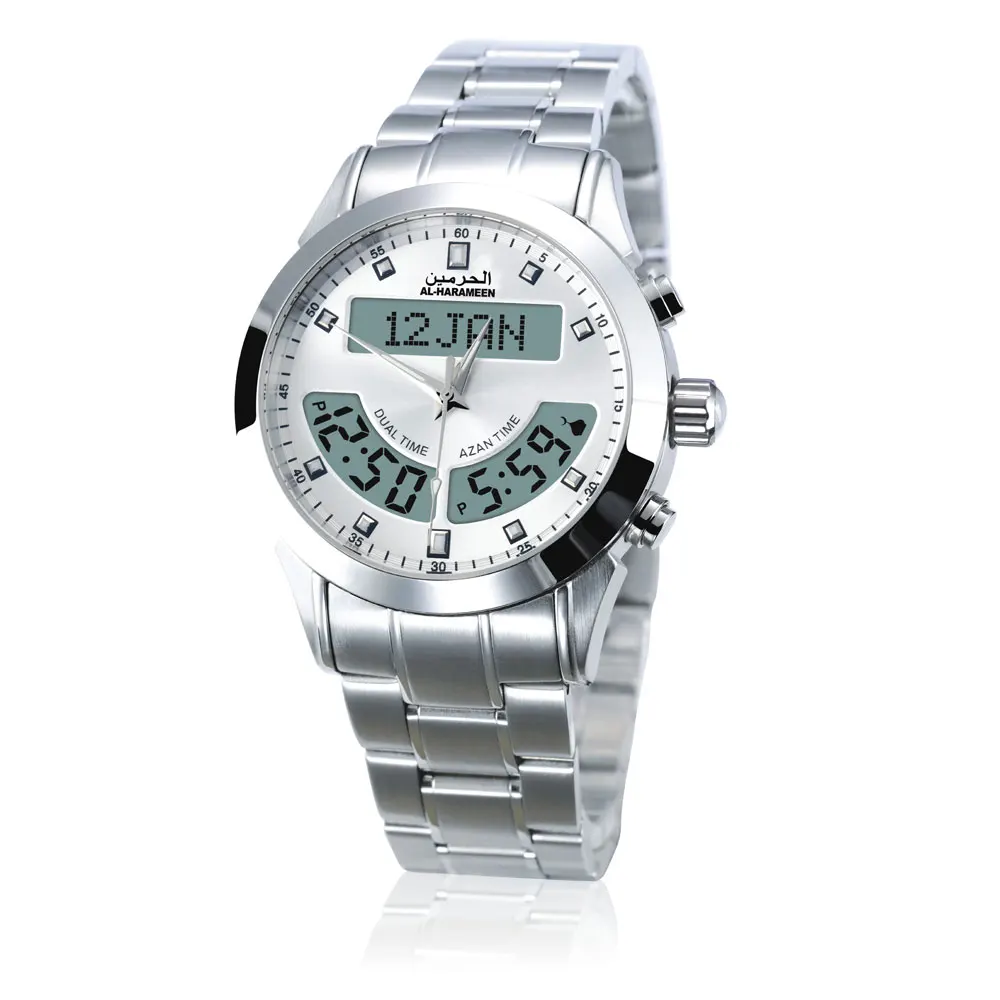 

AL Harameen Azan Muslim Mrayer Mzan Watch 6102 Silver Muslim Wriste Watch Islamic 1pcs