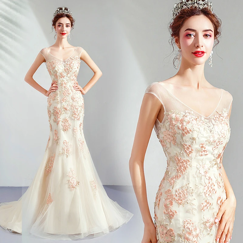 Robe de soirée longue élégante, col en v, manches cape, Style sirène, robes d'occasion, 2019