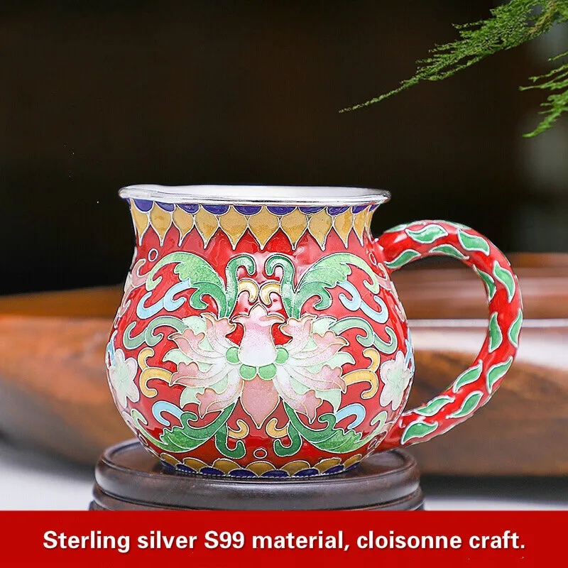 

pure Silver Tea Cup Cloisonne Pure Silver Justice Cup Pure Handmade Silver Fetal Enamel Kung Fu Tea Set