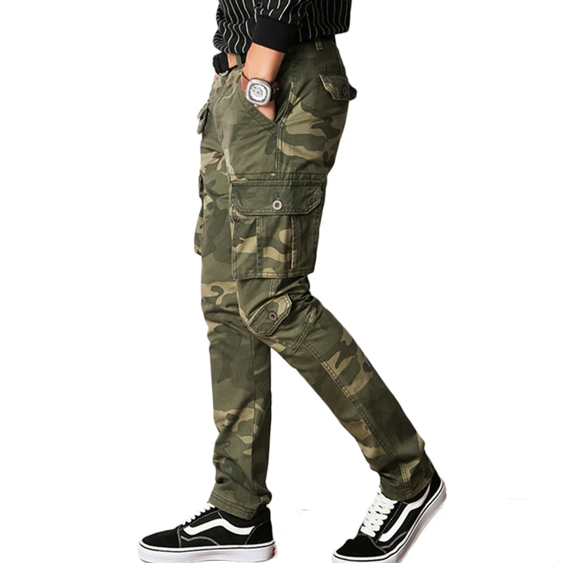 New Men Fashion Military Cargo Pants Slim Regualr Straight Fit Cotton Multi Color Camouflage Green Yellow Black Trousers