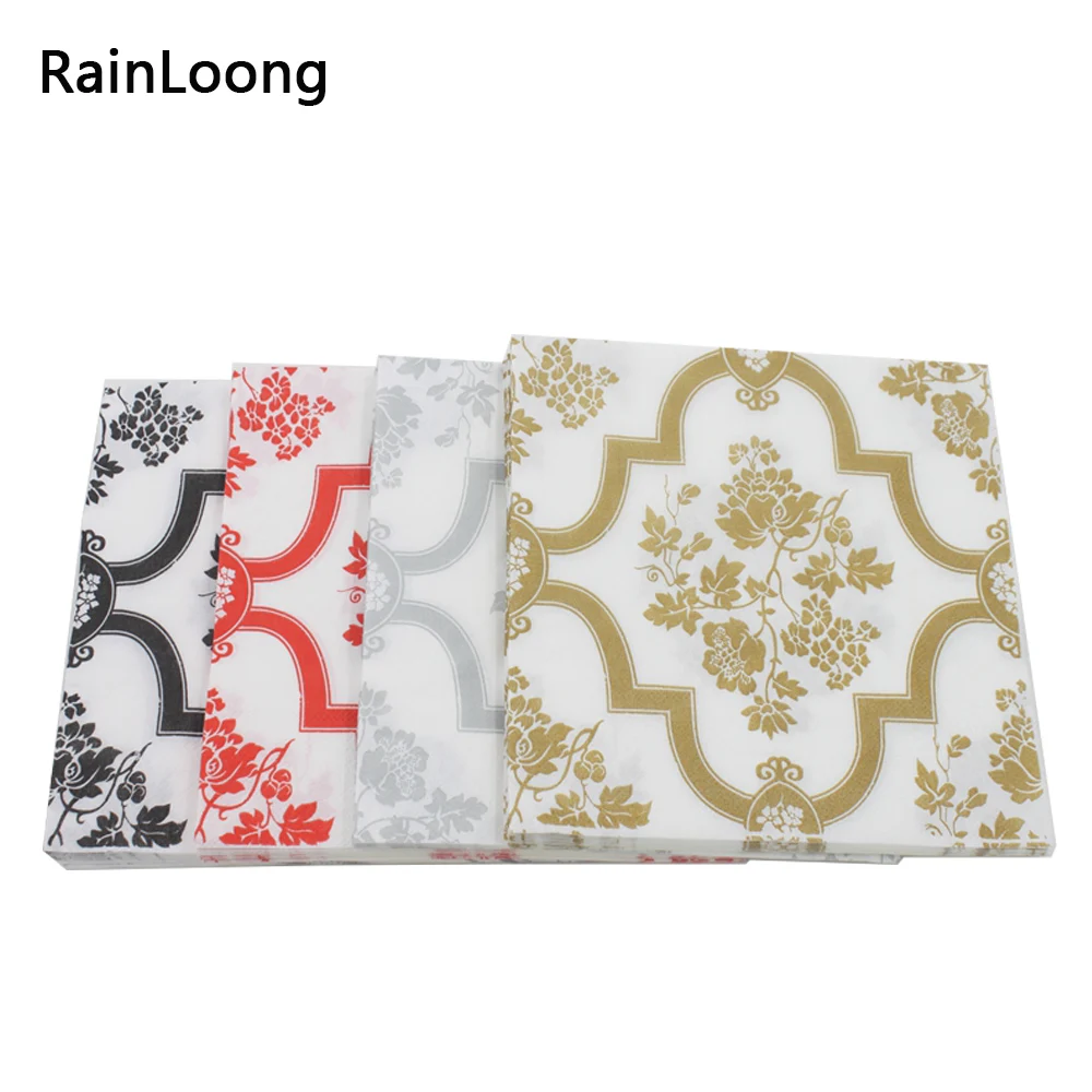 [RainLoong] زهرة المطبوعة ورقة منديل أسود الأزهار خمر الأنسجة Guardanapo Servilleta 33*33 سنتيمتر 1 حزمة (20 قطعة/الحزمة)