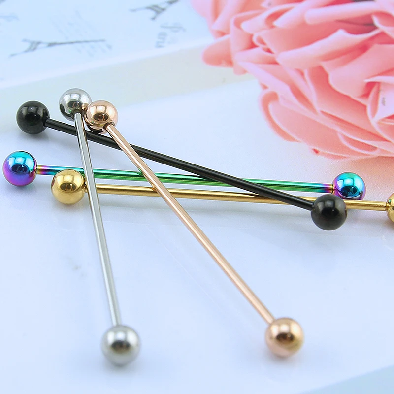 2 Pieces Long Industrial Barbell Fashion 14G/1.6m 50mm Ear Ring Piercing 5 Colors Earrings Piercing Barbell Punk Gothic Jewelry