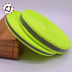 New 5yd/lot Fluorescent Green Reflective Fabric Ribbon Webbing Tape Strip Edging Braid Trim Sew On Tape garment accessories DIY