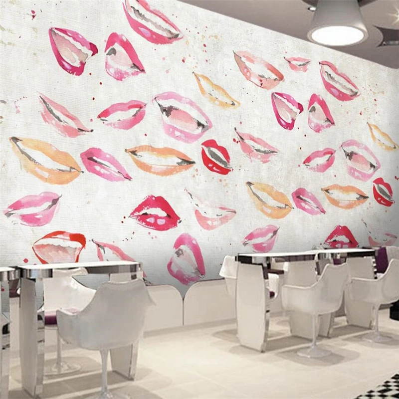 beibehang Fashion make-up beauty salon lipstick lipstick wall background custom large mural green silk wallpaper