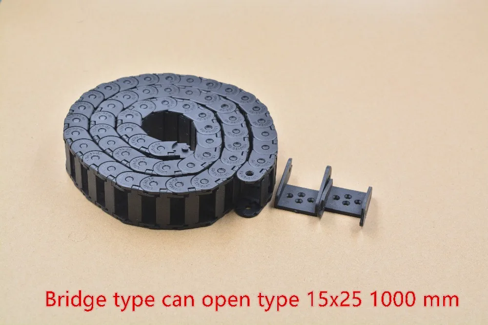 bridge type can open plastic 15mmx25mm drag chain with end connectors length 1000mm engraving machine cable for CNC router 1pcs