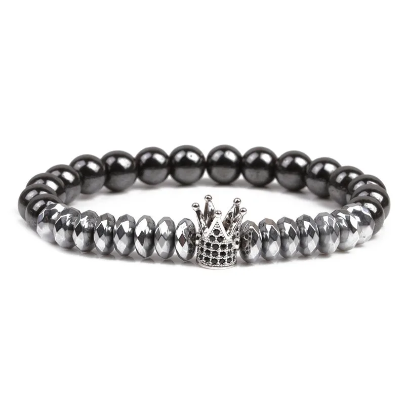 Yidensy – Bracelet couronne CZ en hématite pour hommes, perles en pierre naturelle, breloque magnétique de thérapie, Sport, Fitness, bijoux