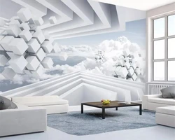 Papel tapiz fotográfico geométrico para sala de estar y dormitorio, papel tapiz decorativo 3d, espacio, cielo azul, nubes blancas, Fondo de TV ESTÉREO
