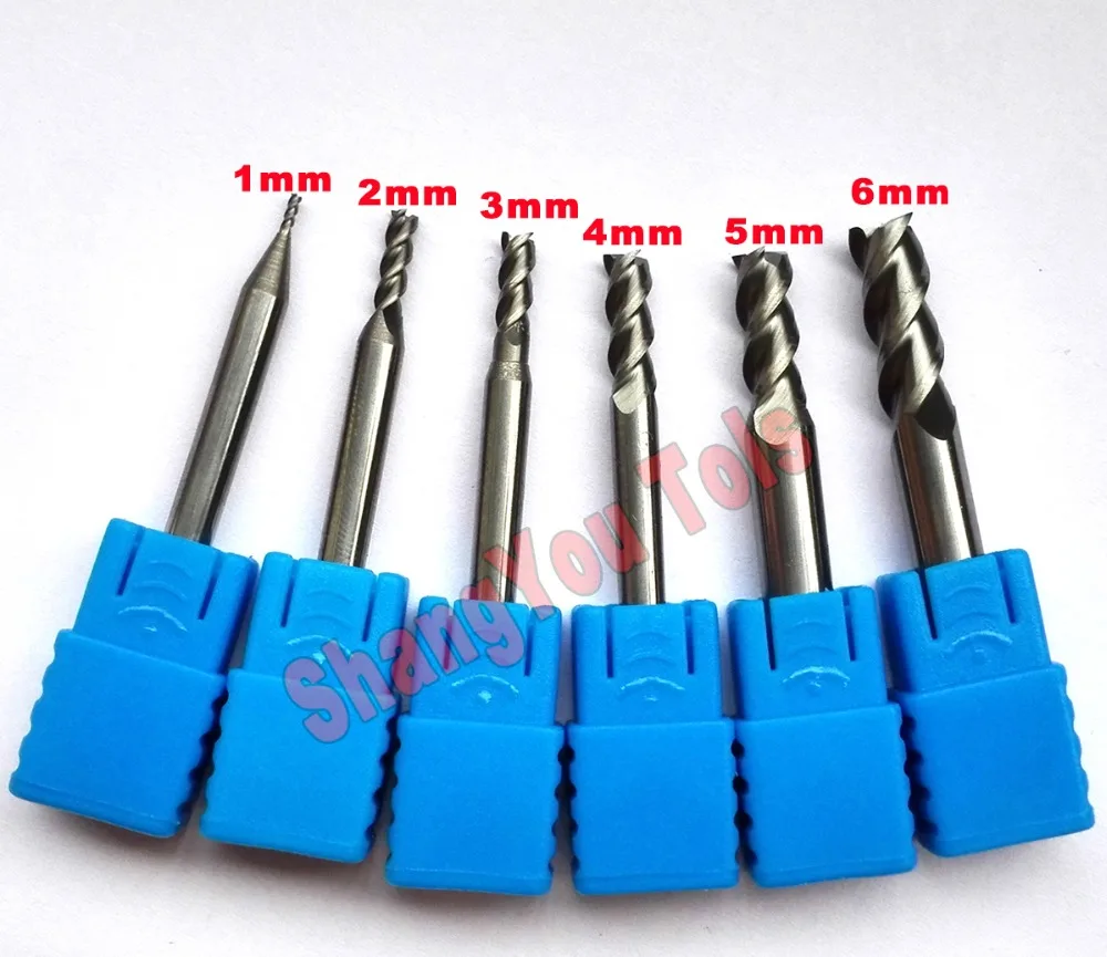 6pcs/set  1mm,2mm,3mm,4mm,5mm,6mm HRC50 3Flutes End mill for Aluminum Milling Cutter Tools Carbide CNC Endmill Router bits