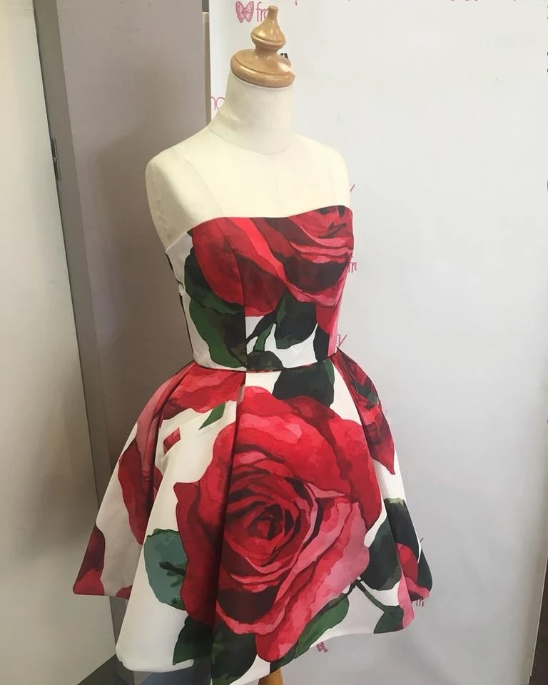 Floral Print Roses Homecoming Dress 2024 Short/Mini Hoco Ball Gown vestido de formatura with Pockets Cute Graduation Dress