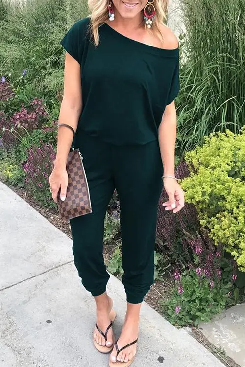 Mới Nữ Jumpsuit Lệch Vai Chắc Chắn Tay Ngắn Áo Liền Quần Nữ Dạo Phố Phối Ren Jumpsuit Một Miếng De Fiesta Mujer