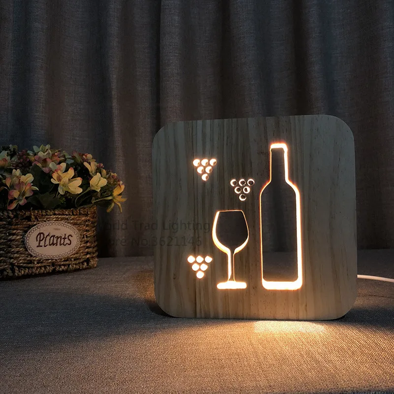 Creative LED Wood Night Light a cup of coffee tea Style Luminaria Fashion Lamp For coffee shop restaurant dining room Decoration