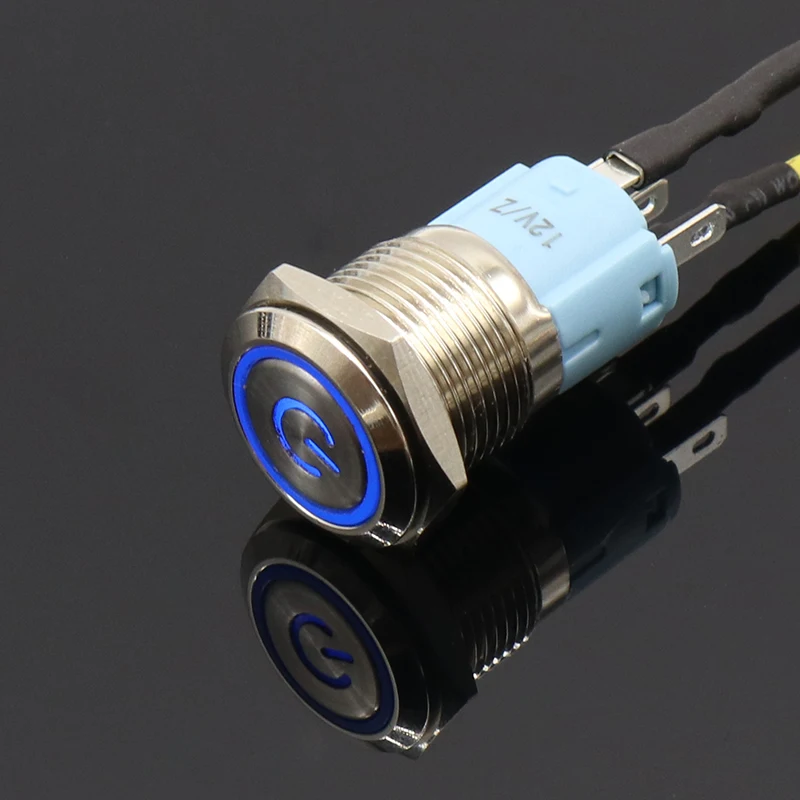 Metal push button switch with light 16mm flat head self-reset Momentary 5V 12V 24V 220V Push Button waterproof LED metal switch