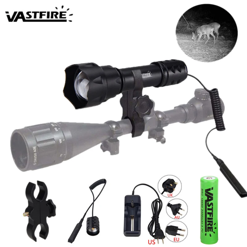 850nm 400yard T20 Adjustable Zoomable Focus Gun Light Tactical hunting Night Vision Flashlight 38mm Convex Lens Infrared Torch