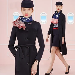 Stewardess Uniform Coat Wool 2019 New Fashion Aeronautica Pilot Uniform Fleece Overcoat Women Flight Attendant Uniform DD1789