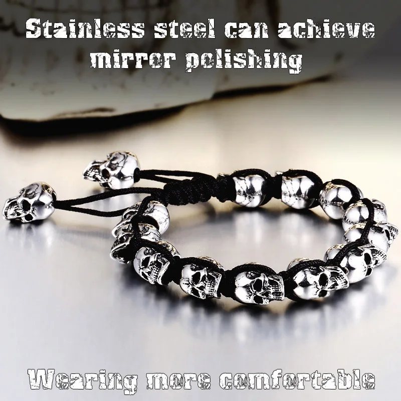 2019 new Stainless steel Skull Charm bracelets bangle hand-woven jewelry for man/male Punk rock style BC8-055
