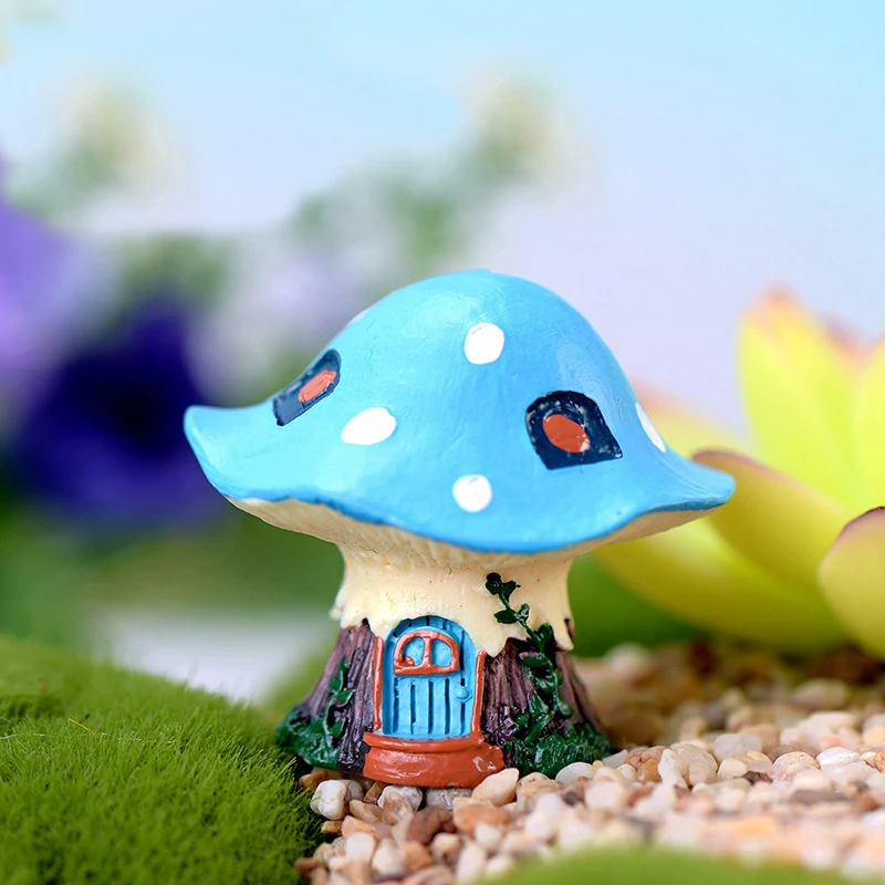 1PC Kawaii Garden Mini Mushroom House Micro Figurine Resin Craft Decorative Ornament Tiny Fairy World Bonsai Decoration