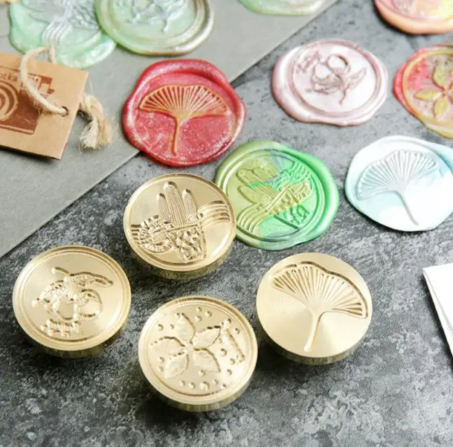 Retro Wood Stamp Plant Flower Maple Palm Ginkgo Leaves Coconut Tree Sealing Wax Seal Stamp Post Wedding Decorative Stamp