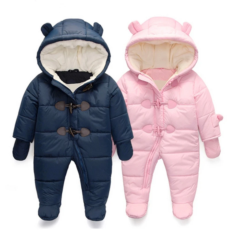 

Baby Snowsuits Cotton Hooded Jumpsuit Boys Girls Winter Warm Coats Kids Clothes Infantil Newborn Thicken Rompers Outerwear 0-24M