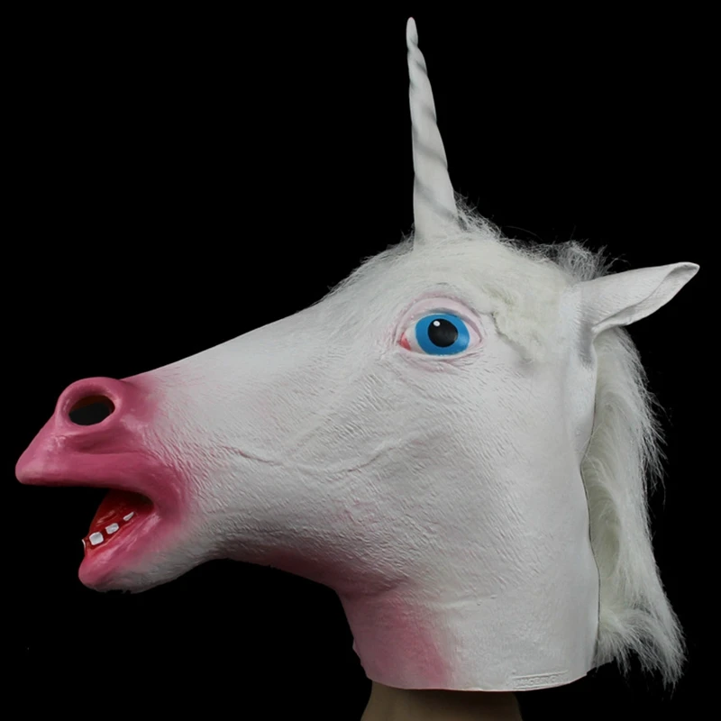 Realistic Unicorn Head Mask Horse Adult Full Face White Latex Masks Halloween Masquerade Party Cosplay Fancy Costume Props
