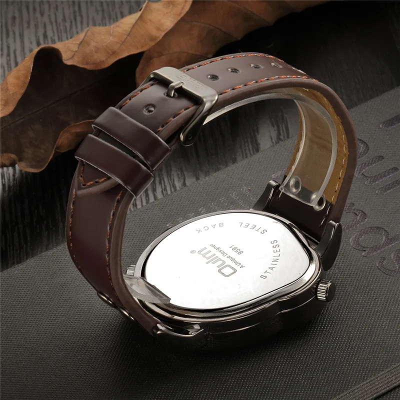 Oulm 9591 Antique Male Watch Two Time Zone Display Luxury Brand Men\'s Wristwatch Casual Leather Man Watch Quartz Clock