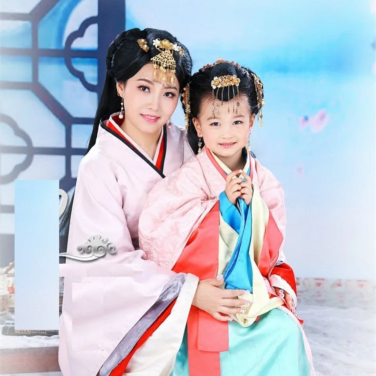 Scheme of Beauty Mum and Daughter Parent Child Costume Sets Trditional Hanfu Stage Performance Costume Hanfu