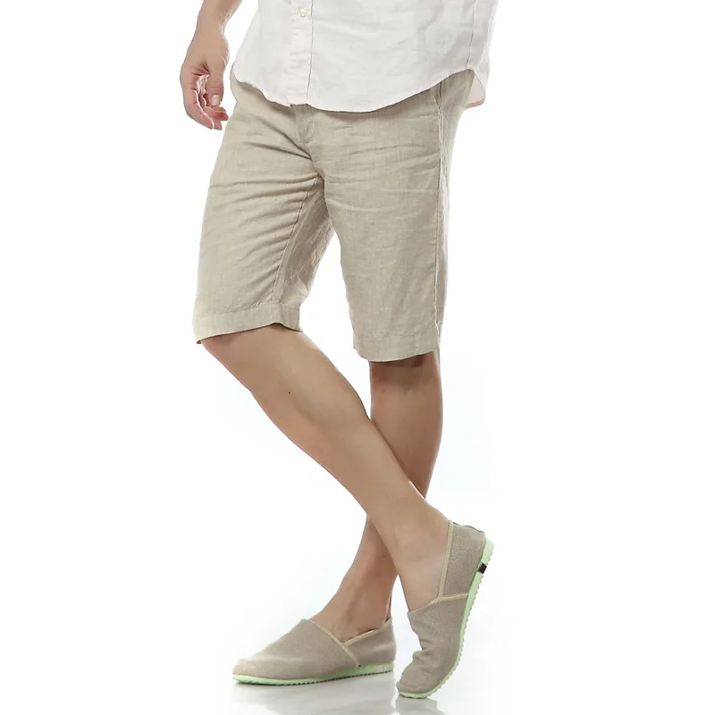 Pantalones cortos informales de lino italiano para hombre, Bermudas de moda, color blanco sólido, 7 colores, Verano