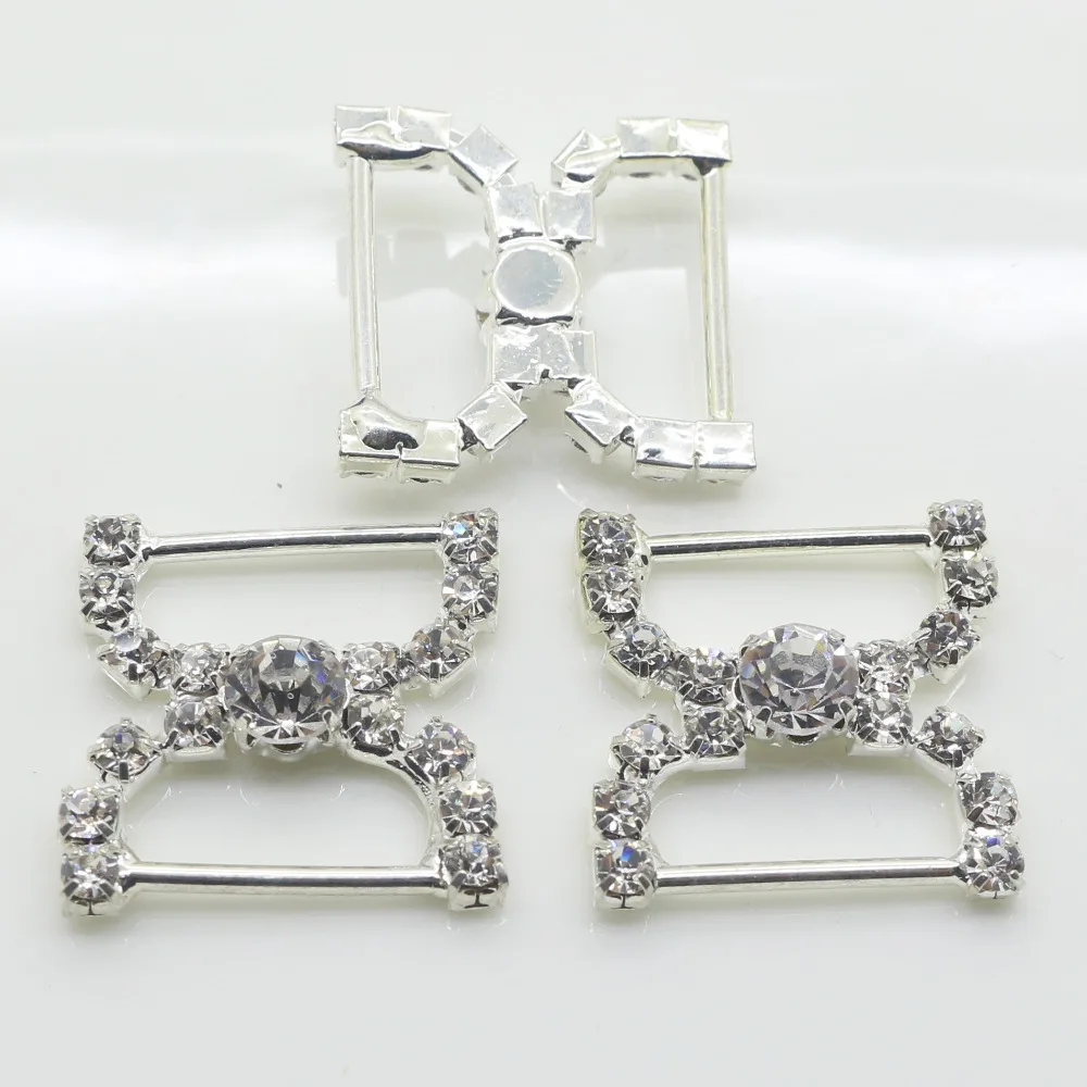 Shiny Silver Rhinestones Buckles Wedding Supplies Card Accessory Ribbon Slider DIY Bikini Bra Buckle 21*21mm 10PCs