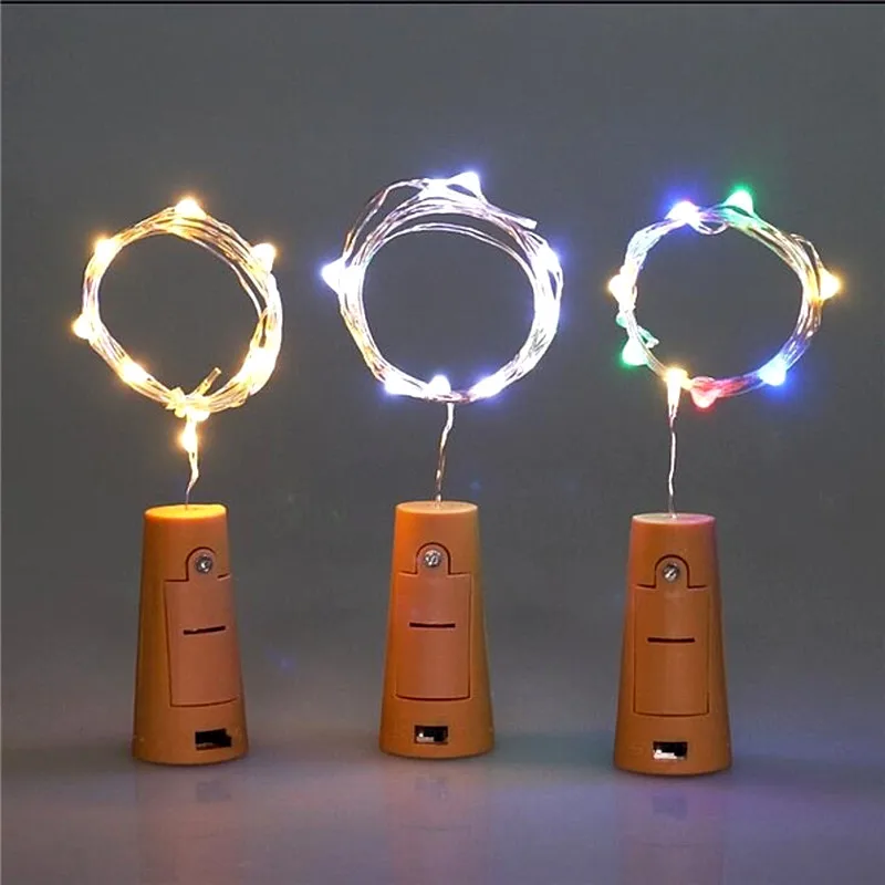 2m 20 Led Silver Wire Wine Bottle Plug Type LED Light String Christmas Halloween Valentine's Day Wedding Interior Decoration