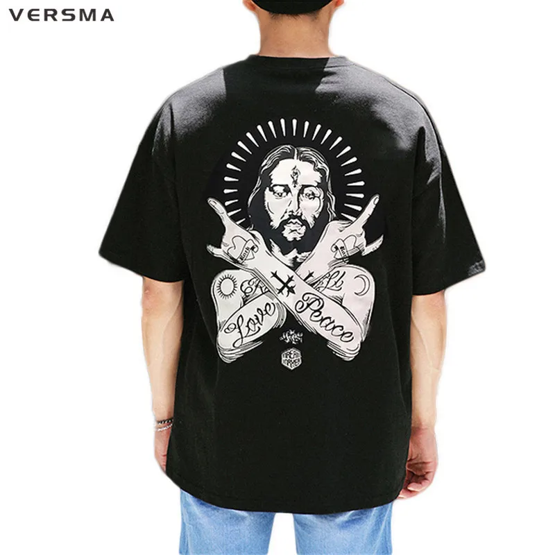 VERSMA 2021 Japanese Harajuku Spoof Jesus Religious Printed T-shirt Men Women Summer Vintage Loose Streetwear Punk Men Tops Tees