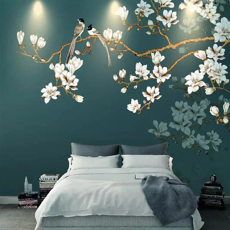 

Custom Waterproof Canvas Mural Wallpaper Chinese Style Flowers And Birds Fresco Living Room Bedroom Sofa TV Home Decor 3D Mural