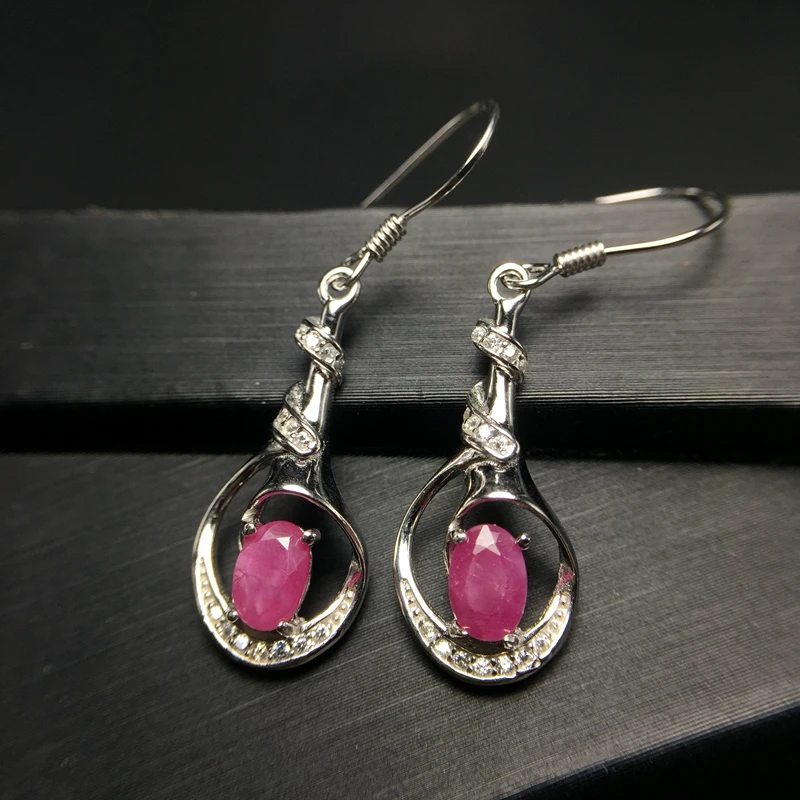 

Natural ruby eardrop 925 silver color beautiful crystal clean wear beautiful princess ears bow bow