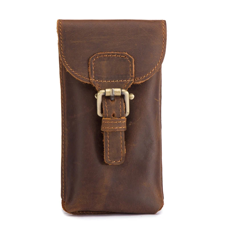 Men's Genuine Leather Fanny Waist Pack Small Mini Cell/Mobile Phone Pocket Male Money Bum Pouch Hook Vintage Bags