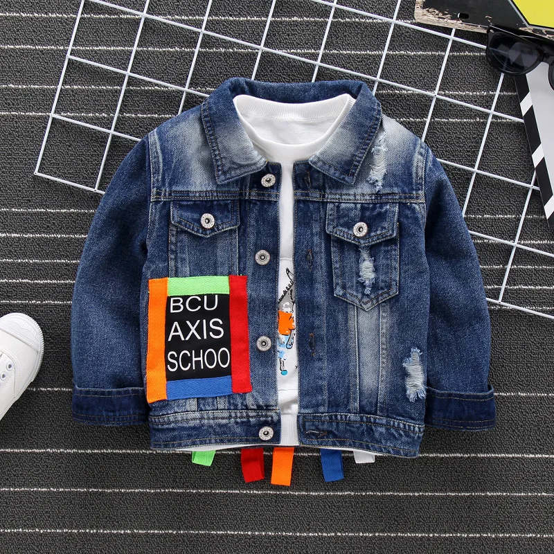 Patchwork Single Layer Boys Denim Jacket Western Cowboy Baby Girls Winter Fall Jean Coat Warm Children's Clothes